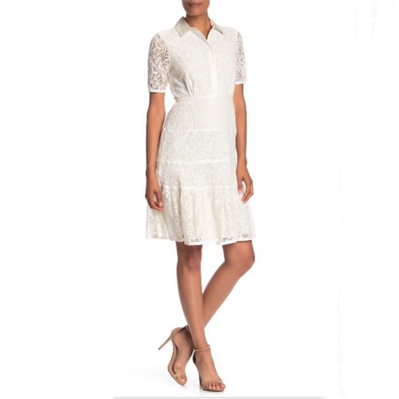 Nanette Lepore Lace Short Sleeve Button Zipper Closure off White Shirt Dress 6 - Picture 5 of 15